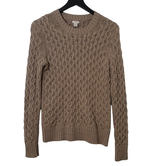 J. Crew Cable Knit Pullover Sweater Size‎ XS Honeycomb Metallic Neutral Cozy - Picture 8 of 8